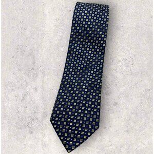 BREUER Silk Tie FRANCE Navy Blue Yellow Geometric Polka Dot W:3.8" EUC